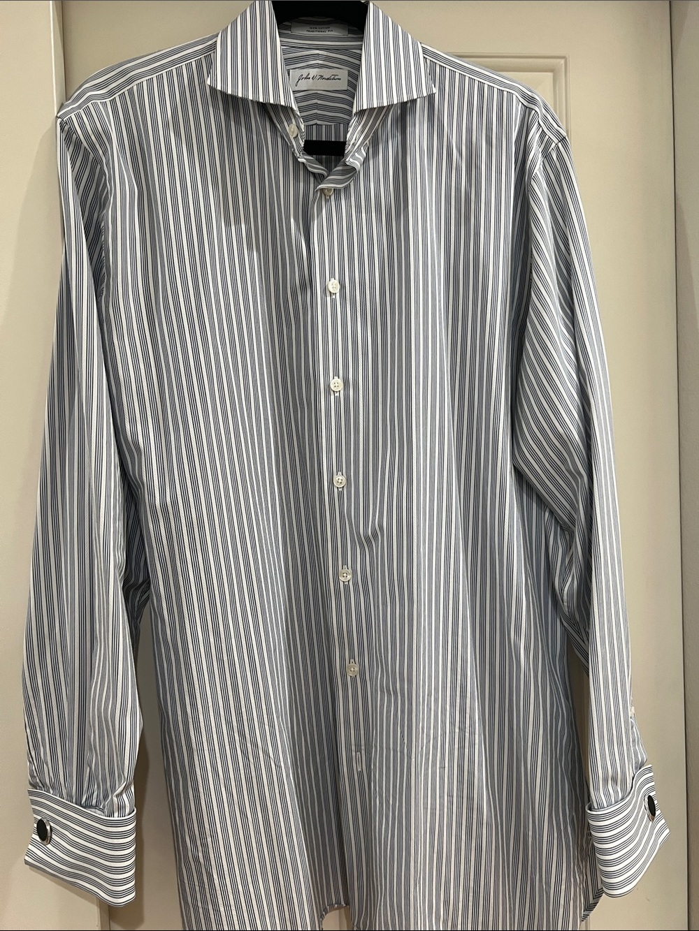John W. Nordstrom Blue and White Vertical Stripe Dress Shirt